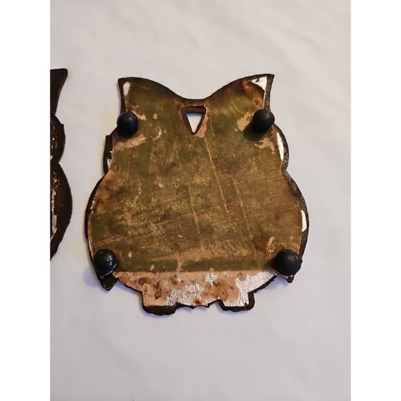 Vintage set of 2 Owl Trivet Metal with Stained Glass Look Footed - Picture 5 of 5